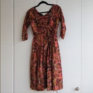 1950s Autumn Floral Cocktail Dress